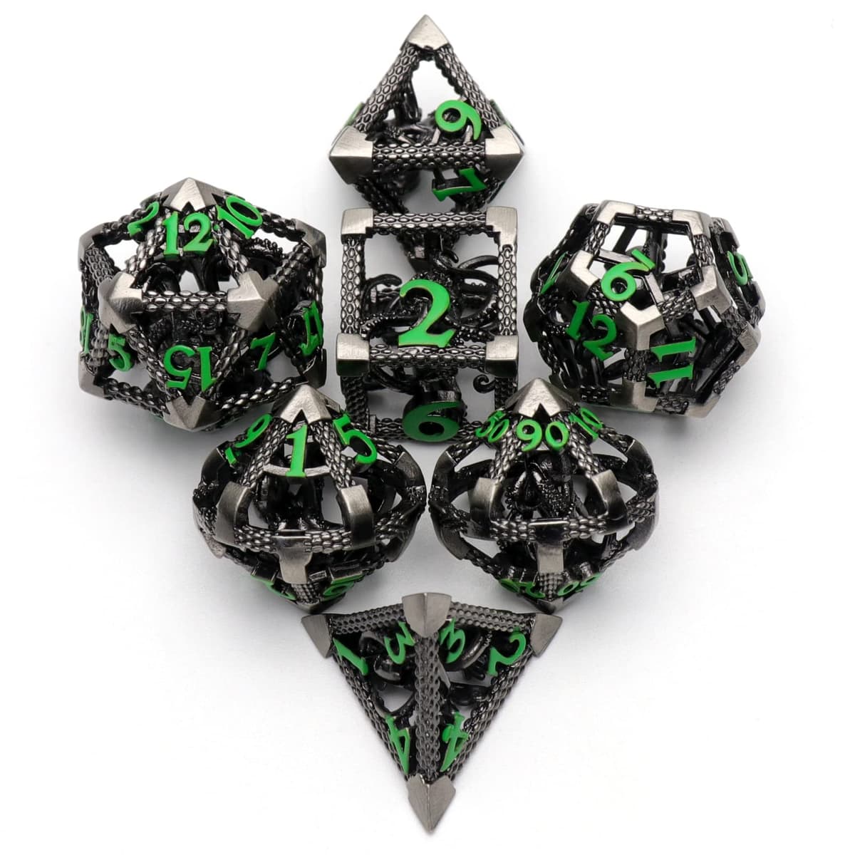 HNCCESG Juego de Dados de Metal D&D, Dungeons and Dragons Dice Juego de Dados de Metal Poliédricos Pulpo Huecos para Juegos de rol D y D para Juegos de Mesa (Cthulhu Número Verde)