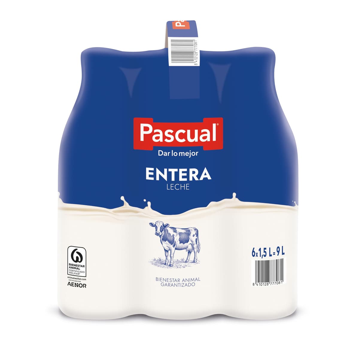 Leche Pascual - Leche Entera - Bienestar Animal - Pack 6 x 1,5L - Ideal para niños y adultos, Producto Natural y Saludable