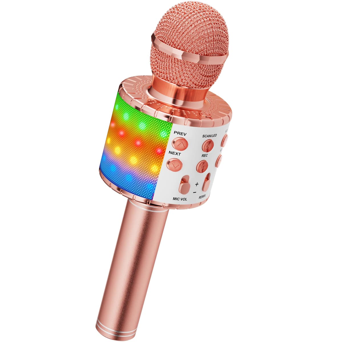 Ankuka Micrófono Karaoke Bluetooth Micrófono Inalámbrico para Niña con Luces LED Regalo Juguetes para Niños, Cambiador de Voz, Compatible con Android, iOS, PC Oro Rosa