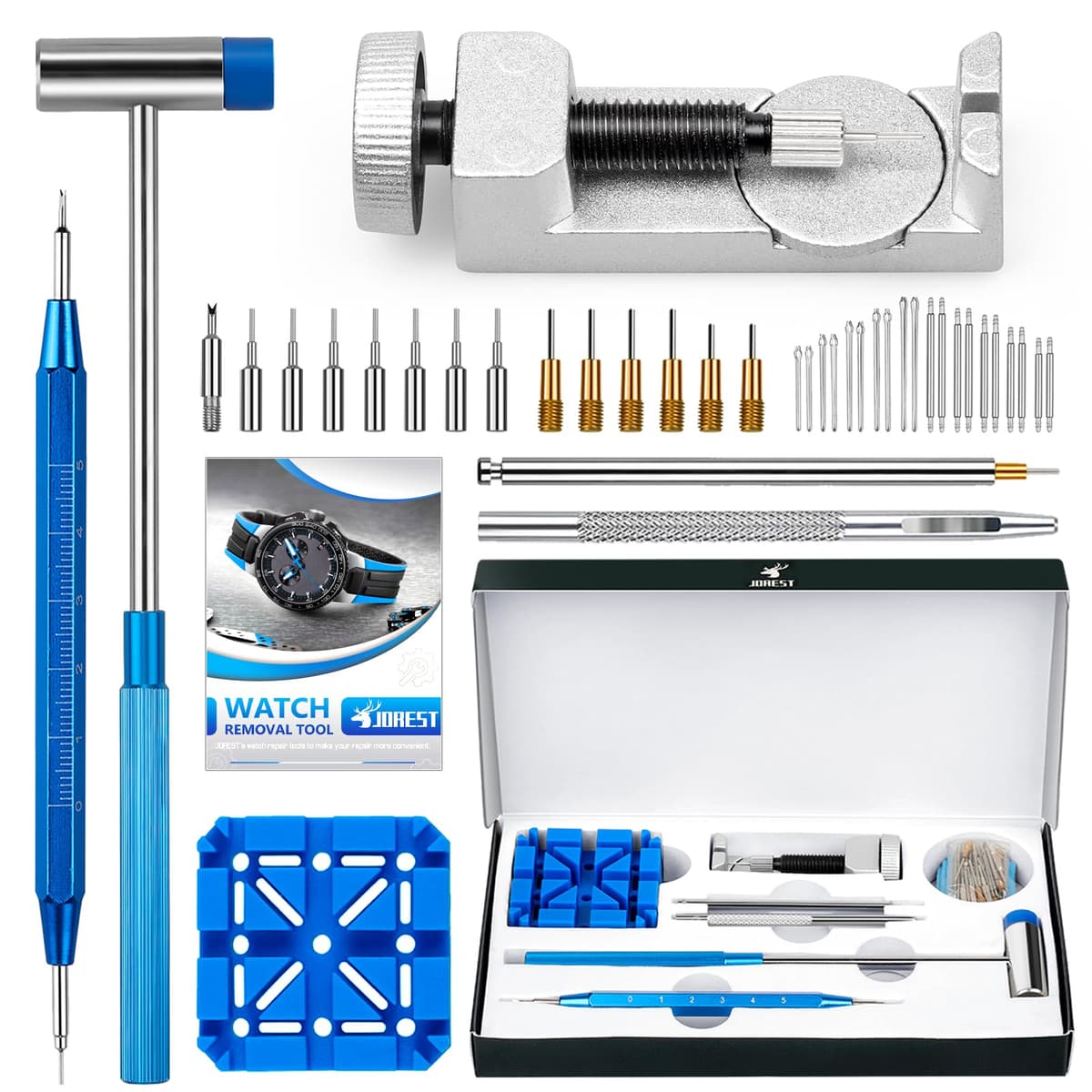 JOREST Herramientas Ajusta Correas de Reloj, Acortar y Cambiar Correa Relojes, Kit Reparacion para Quita Eslabones, Extractor Pasadores Relojero