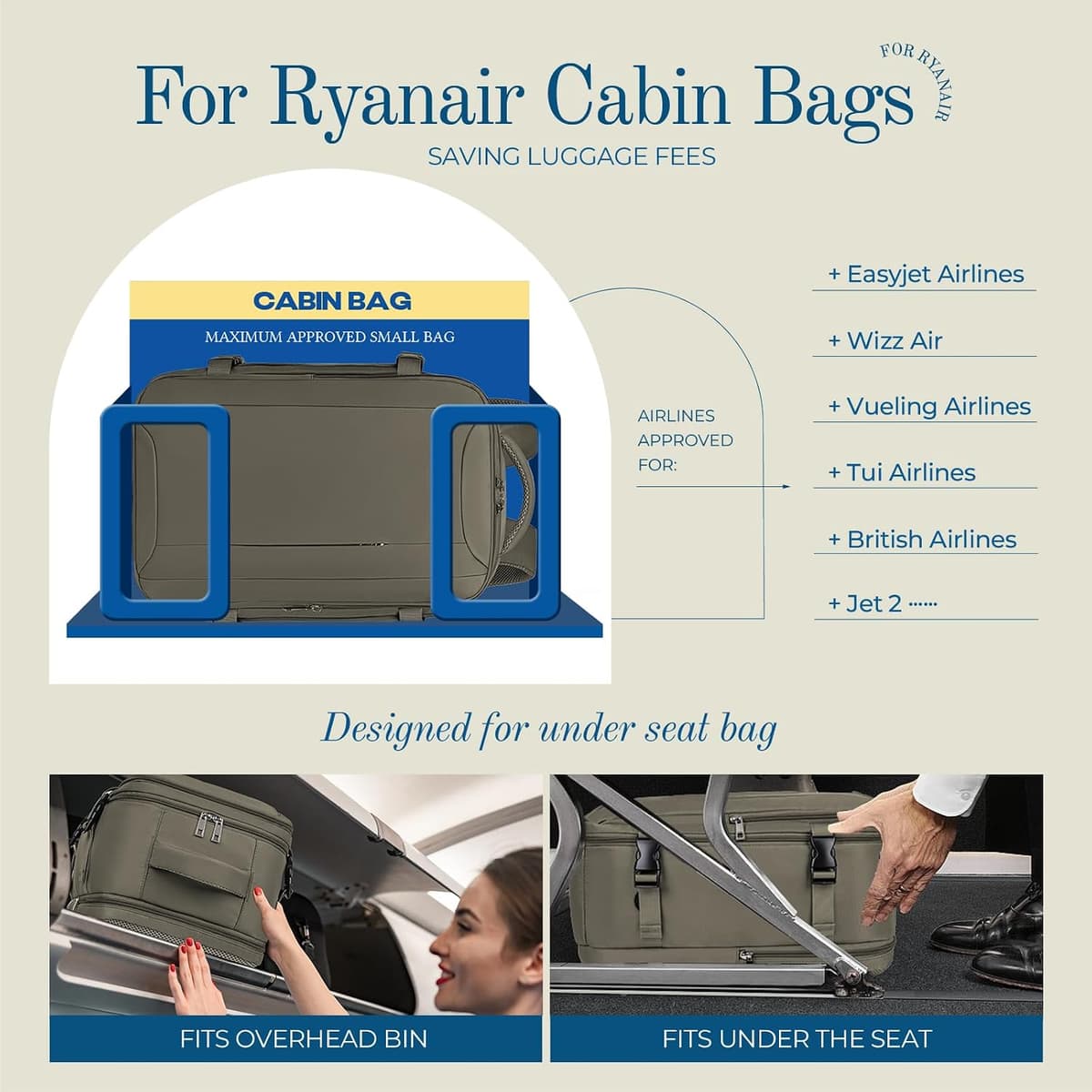 Lossga for Ryanair Cabin Bags 40x30x20,Cabin Bag Travel Backpack 40x20x25 Carry On Underseat Hand Luggage Bag Cabin Size with Hidden Anti-Theft Bag Airline Approved for Women and Men 40 x 20 x 27 cm Brown