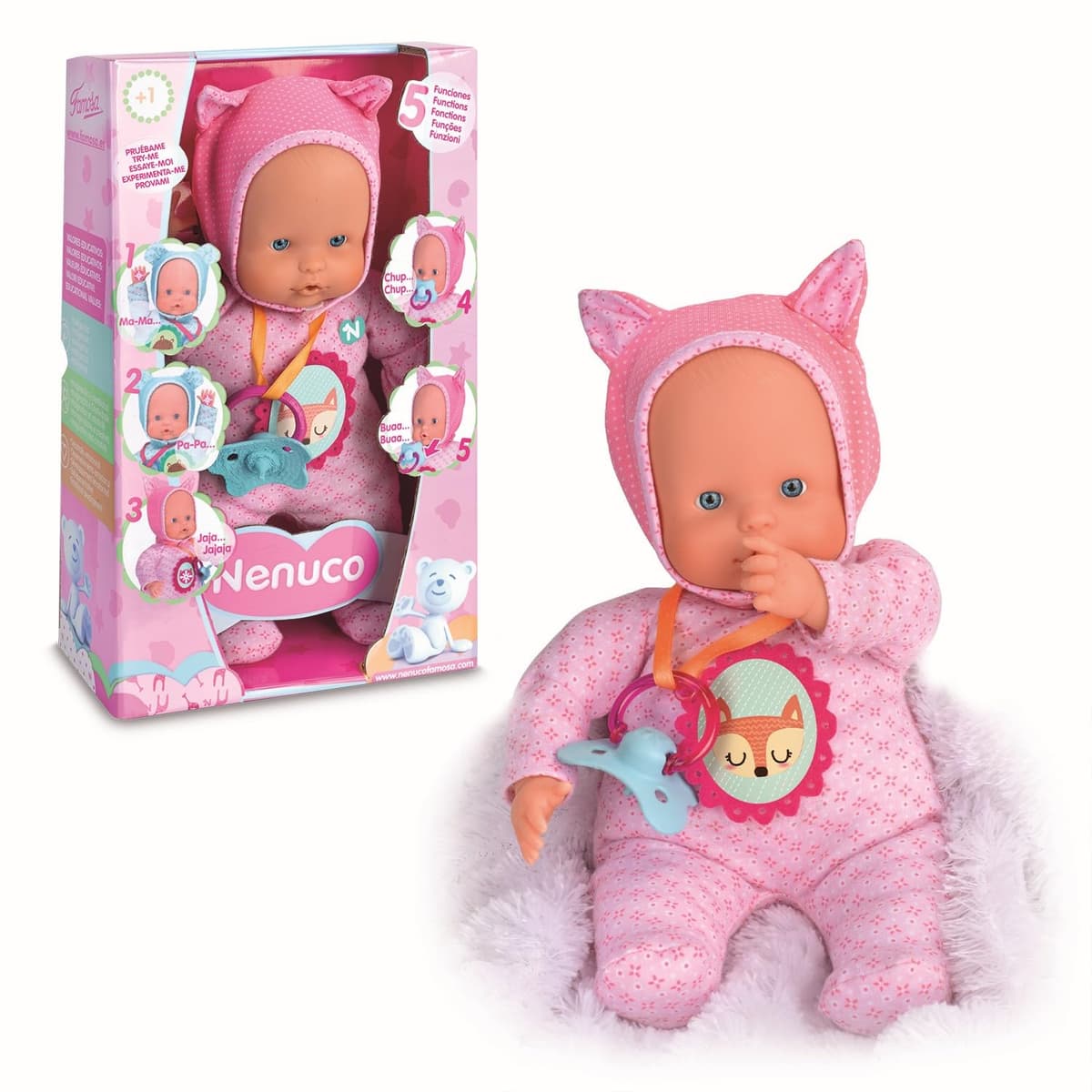 Nenuco - Muñeco, Blandito 5 Funciones, Color Rosa (Famosa 700012664)