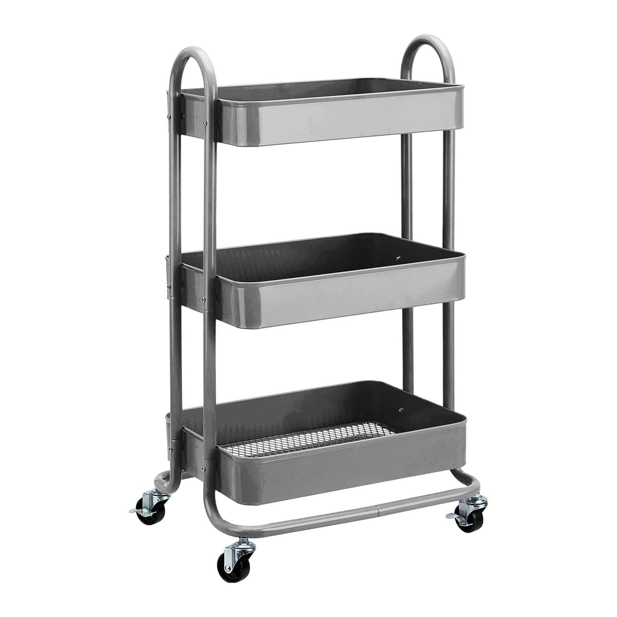 Amazon Basics Carrito de cocina o multiuso de 3 estantes con ruedas, Gris Oscuro