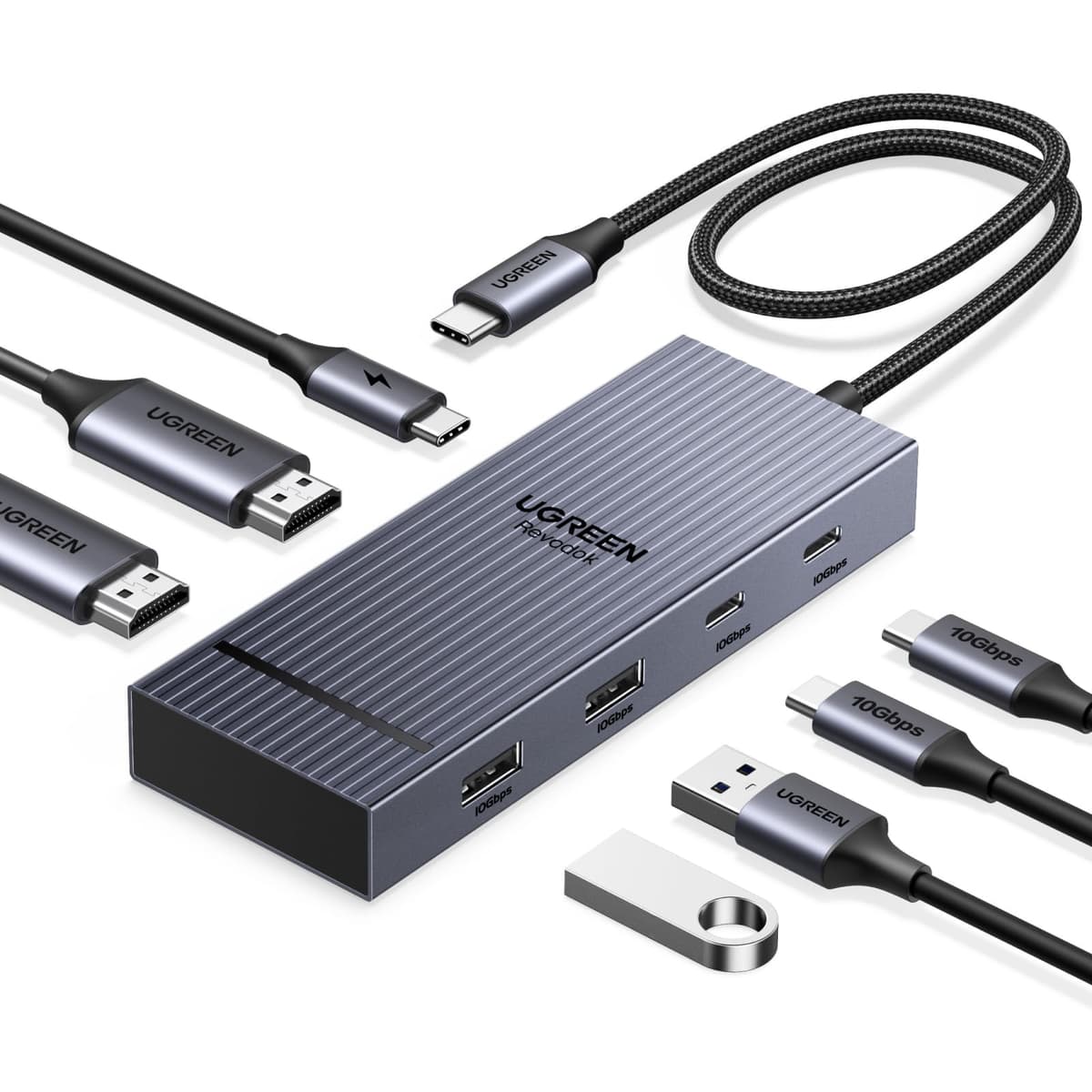 UGREEN Laptop Docking Station Dual Monitor, Revodok Pro 7-in-1 USB C Hub, Dual 4K@60Hz with 2 HDMI, 4x 10Gbps USB-A/C Data Ports, 100W PD, Aluminum USB-C Dock for Dell, HP, Thinkpad Laptops and More