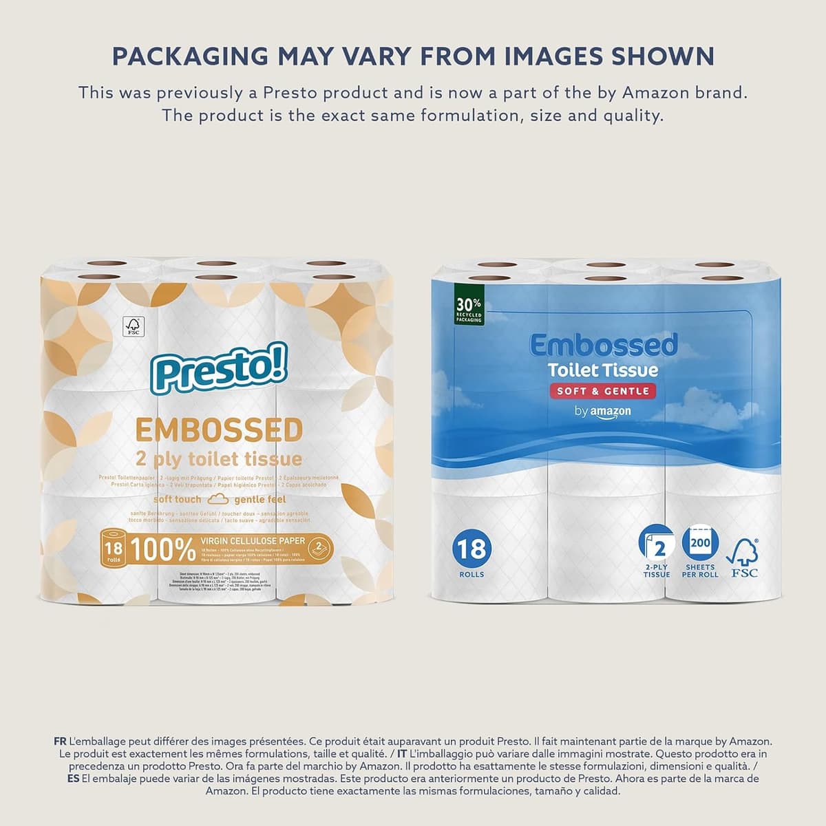 by Amazon Soft Toilet Tissue, 2-Ply, 18 Rolls (Pack of 1), 200 Sheets per Roll, FSC Certified