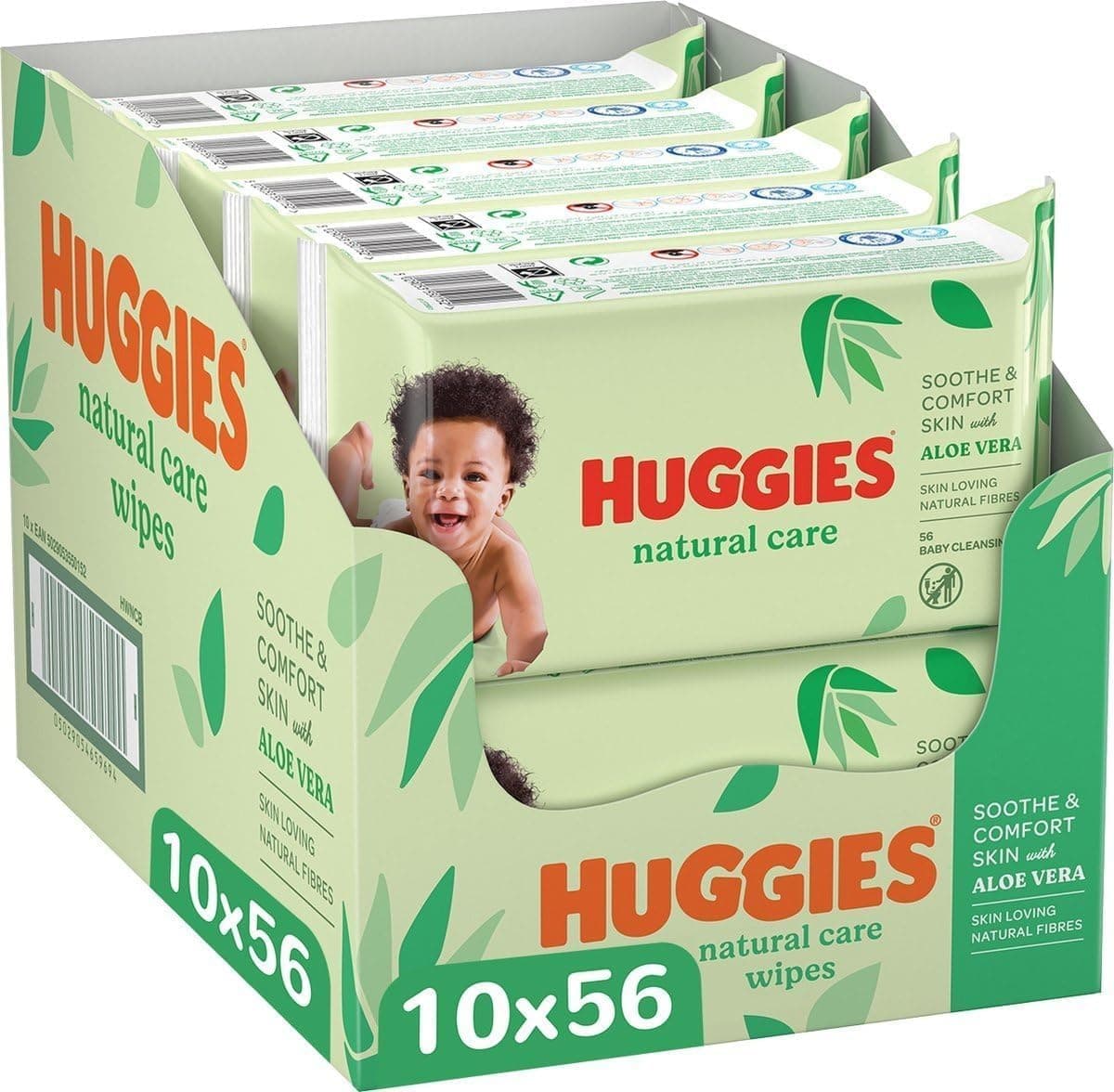 Huggies Natural Care Toallitas para Bebé, Aloe Vera, 10 Packs de 56, Total 560 Toallitas