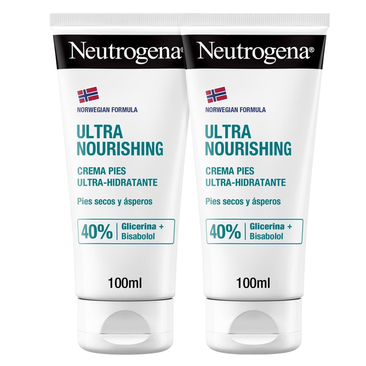 Neutrogena Fórmula Noruega Crema Pies Ultra Hidratante (pack de 2 x 100 ml), crema pies secos y agrietados, crema hidratante Neutrogena pies con 40% Glicerina y Bisabolol