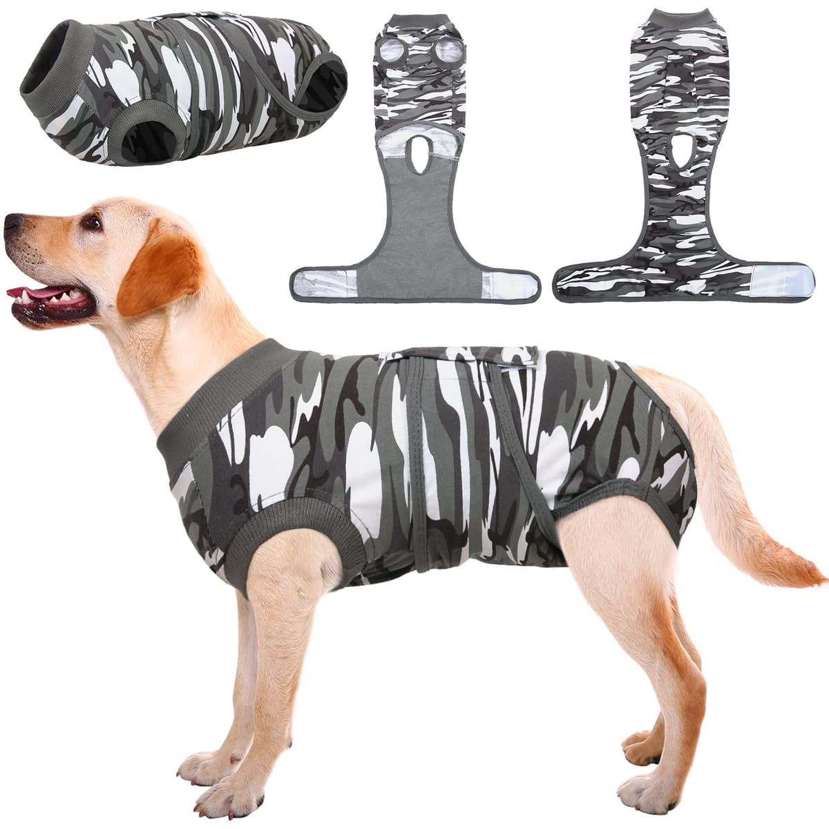 Kuoser Traje de Recuperación Quirúrgica para Perro, Chaleco para Después de la Cirugía de Camuflaje para Mascotas, Vendajes para Heridas Abdominales de Perros, Alternativa de Cuello Electrónico y Cono