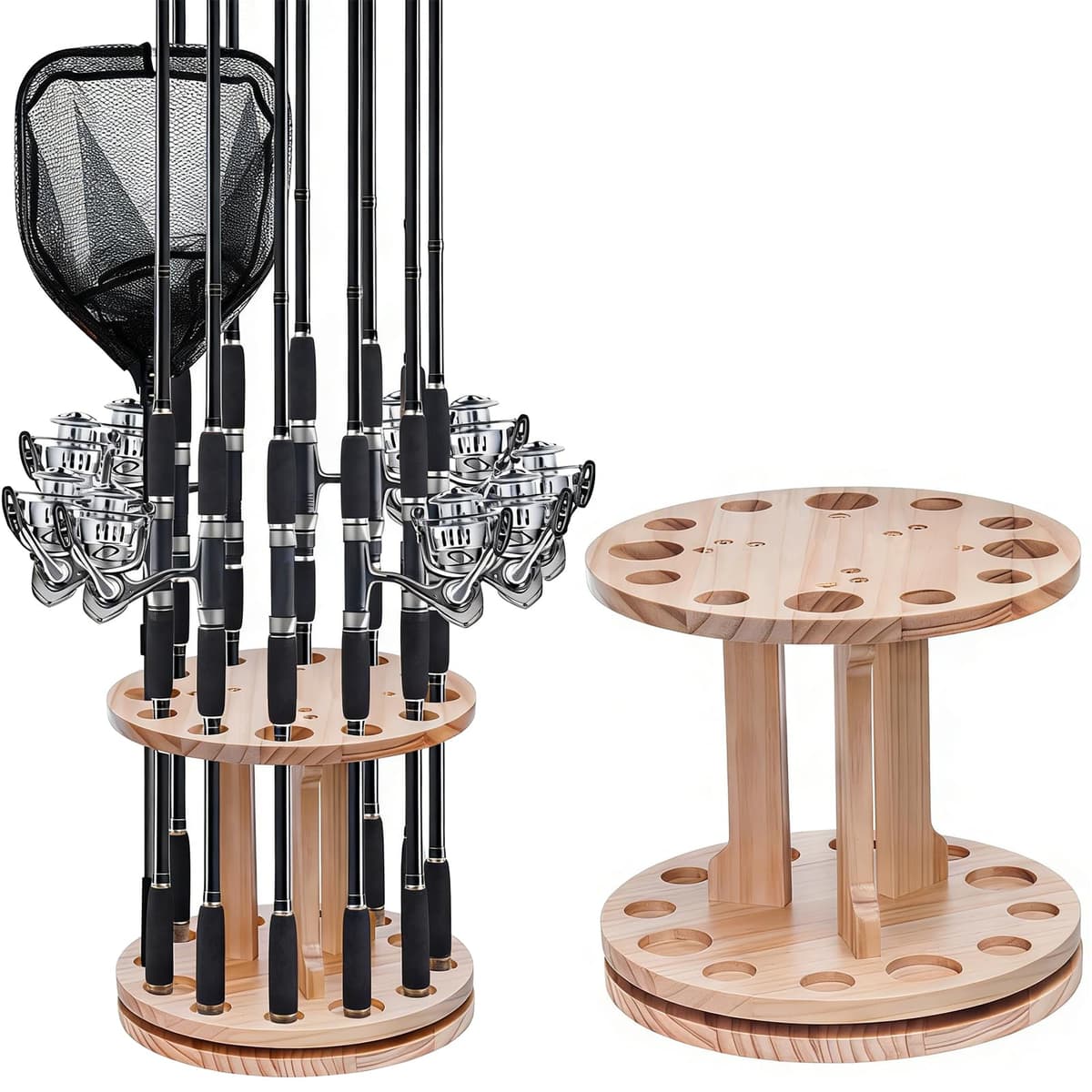 JAOGAUS Soporte Cañas de Pescar, Soporte Giratorio para Cañas de Pescar con 12 Agujeros, Resistente y Duradero para Pescadores