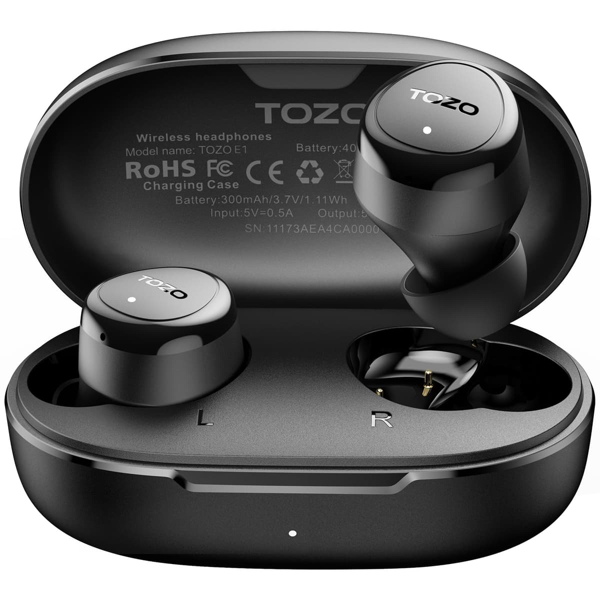 TOZO E1 Wireless Bluetooth 5.3 Headphones with ENC Calls Ultralight EQs Adjustment 30H Playback USB Type C IPX6 Black