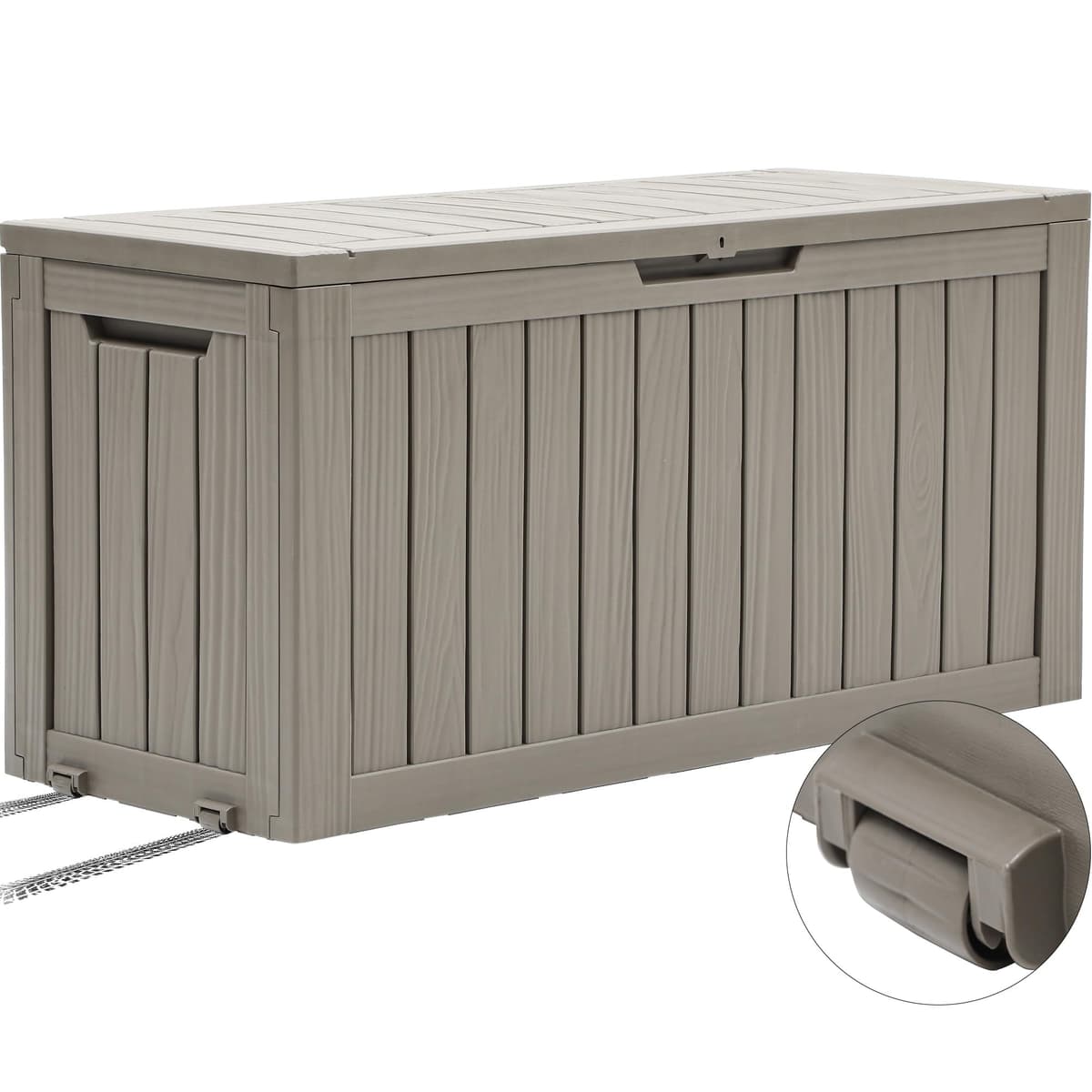 YITAHOME Outdoor Storage Box with Wheels, 270L Plastic Deck Box, Waterproof Garden Chest for Cushions, Tools & Pool Supplies, Lockable, Faux Woodgrain, 114.7 x 46.5 x 57.6 cm, Light brown