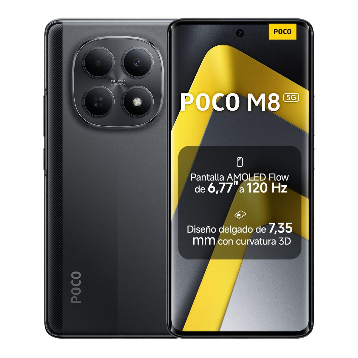 XIAOMI POCO M8 5G - Smartphone de 8+512GB, Pantalla de 6,77" 120Hz Flow AMOLED, Snapdragon 6 Gen 3, cámara Dual de 50MP IA, Carga Turbo de 45W, Cargador no Incluido, Negro (Versión ES)