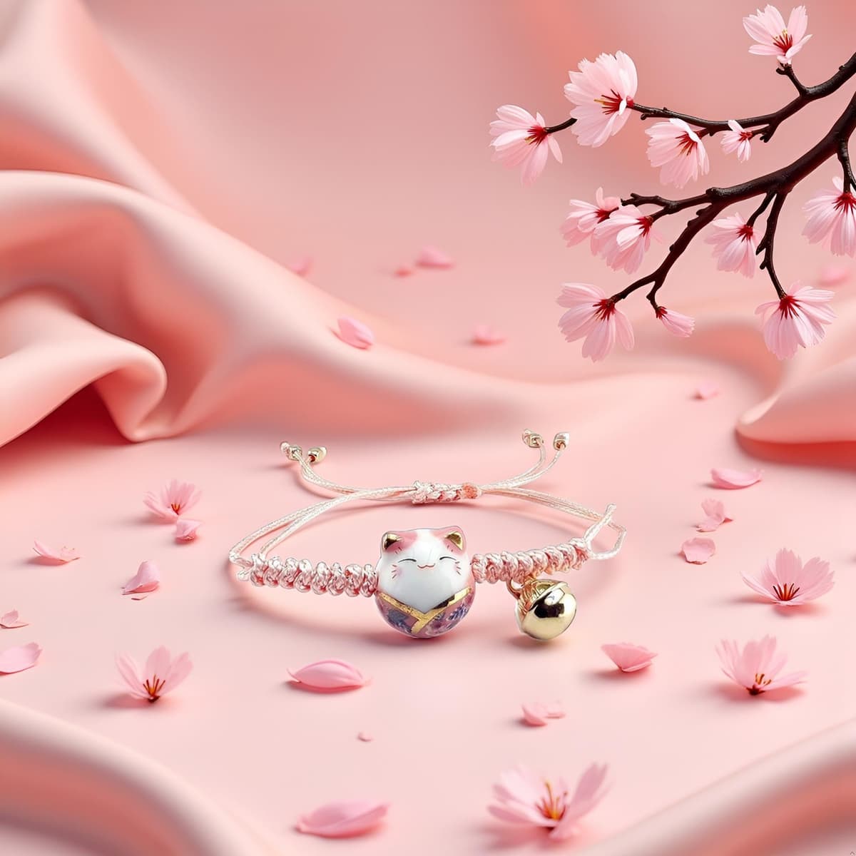 Pink Lucky Cat Maneki Neko Bacelet Adjustable Ceramic Bead Girls Clothing, Shoes and Jewelry