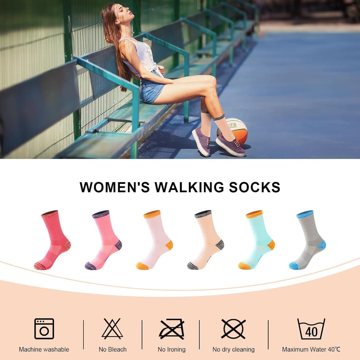 Women's 6 Pairs of Sports Running Hiking Cotton Breathable Trekking Cushion Socks for Outdoor Sports