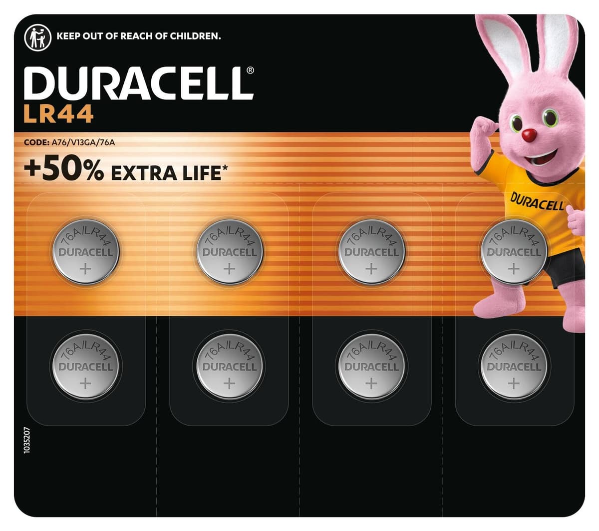 DURACELL LR44 (8 Pack) Specialty Alkaline Battery 1.5V (A76)– +50% EXTRA LIFE– For Thermometers, Flashlights, Watches, Security Systems & Medical Devices – 5–Year Storage Guarantee - Leak Prevention