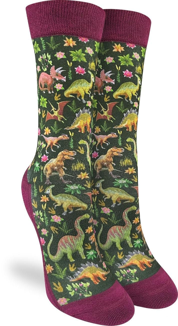 Good Luck Sock Women's Floral Dinosaurs Socks, Shoe Size 5-9