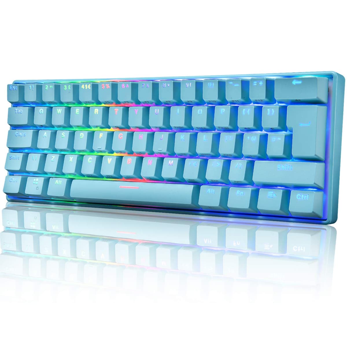 UrChoiceLtd UK61 60% Teclado mecánico para Juegos Tipo C Cableado 61 Teclas Retroiluminación LED Teclado Impermeable USB Retroiluminación RGB Teclas Anti-Fantasma para computadora/PC/Laptop/Mac