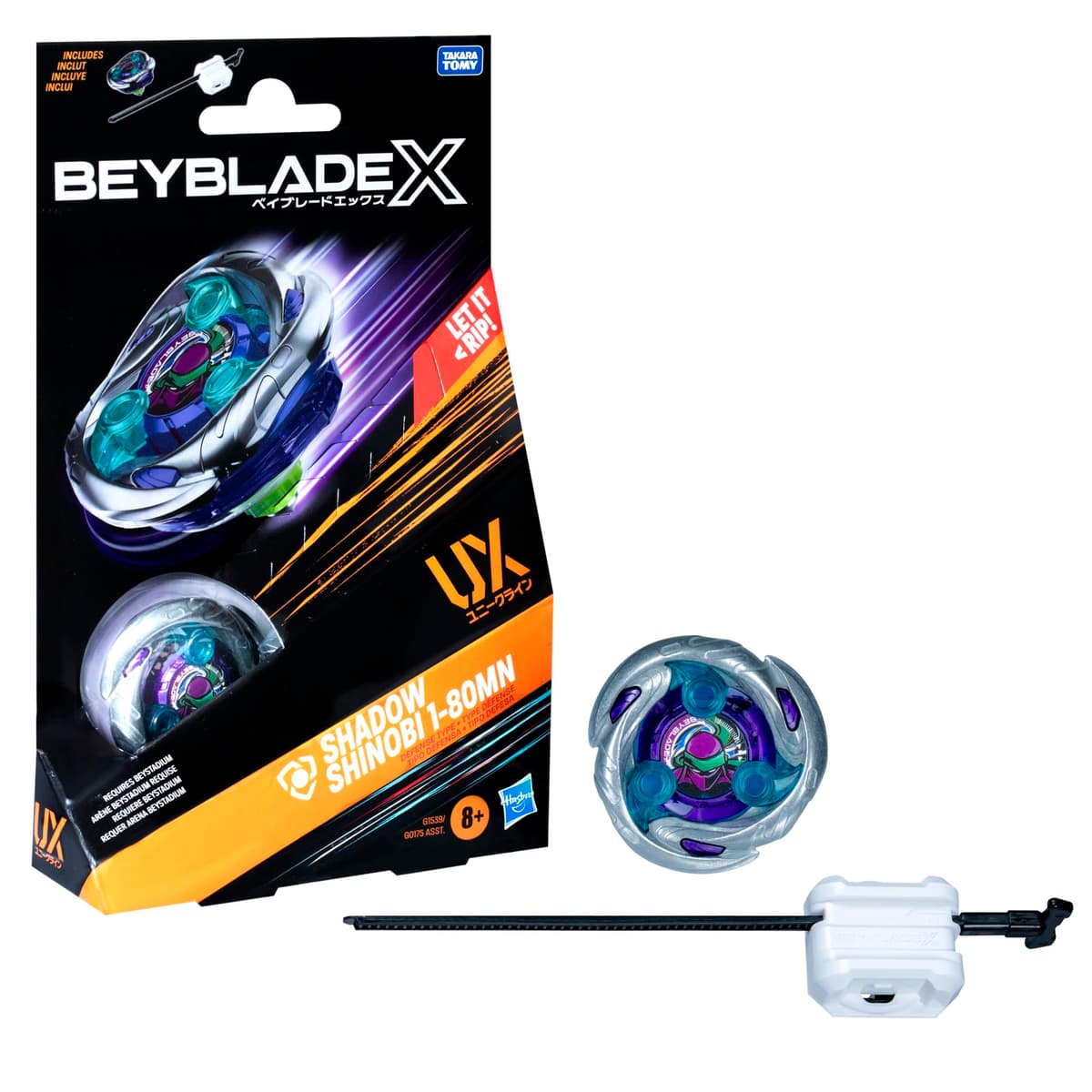 Beyblade X Shadow Shinobi 1-80MN UX, Kit Inicial con Top y Lanzador