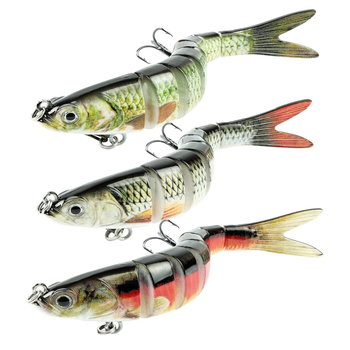 Vicloon 3Pcs Cebos de Pescar Articulados,Señuelos de Natación Bionic Multi-articulado de Natación Realistas,Swimbait Realista de Hundimiento Lento