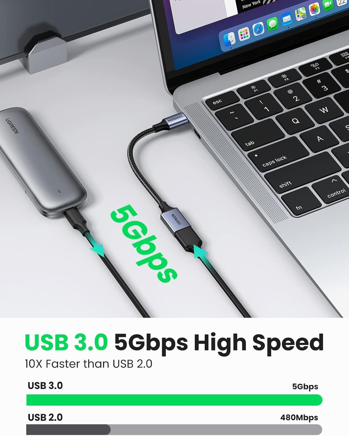 UGREEN USB C to USB Adaptor,10Gbps Aluminum USB C Adapter OTG Cable,Type C Male to USB 3.2 Female Transfer Compatible with MacBook/iPad Air/Pro 2022 Galaxy S22 Dell XPS and more Type C Devices(Gray)