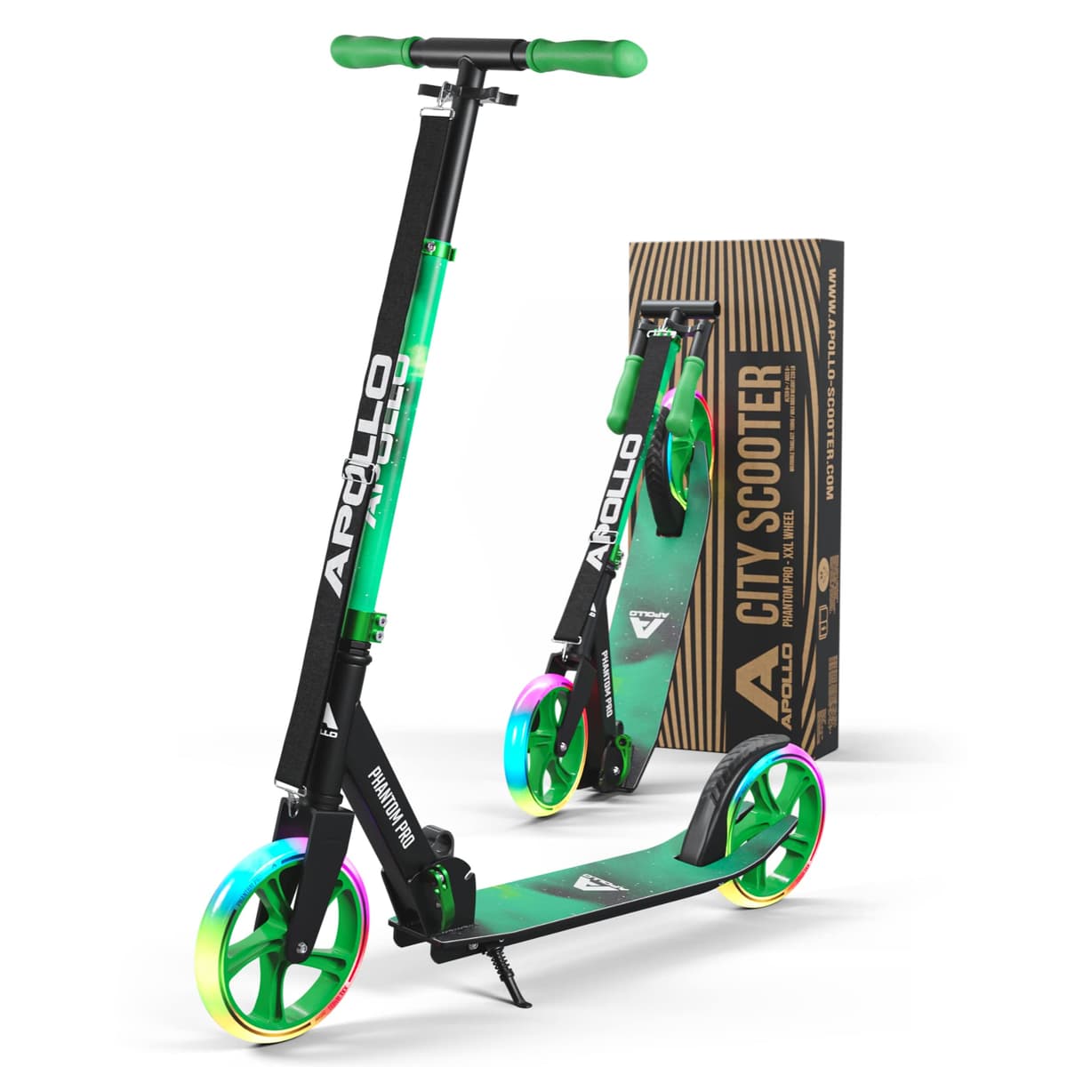 Apollo Phantom Pro City Scooter – Ruedas XXL, Plegable, Altura Regulable, Patinete para Adultos, niños y jóvenes, Compacto