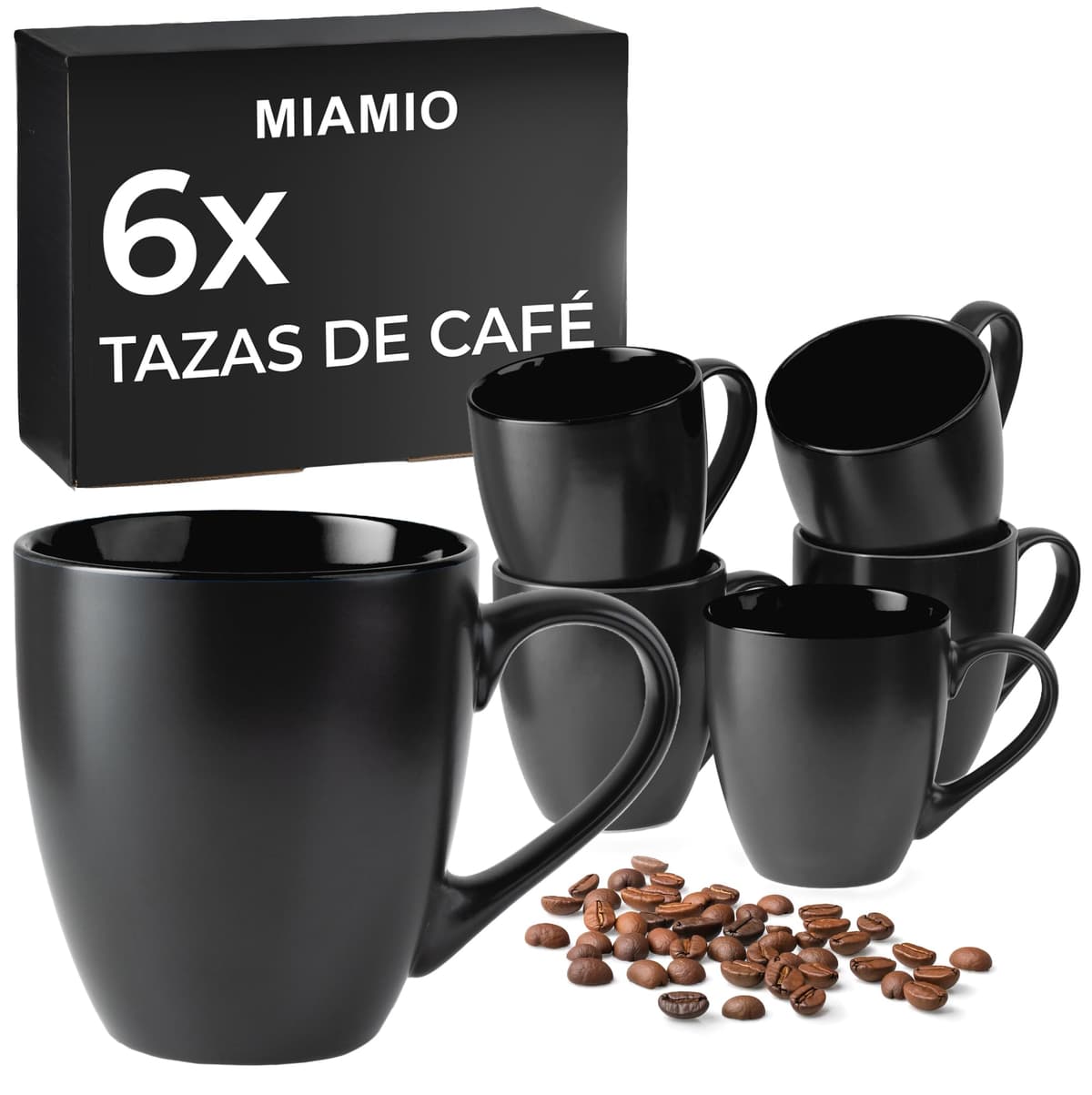 MIAMIO - 6 x 350 ml Juego de Taza de Café/Copa de desayuno - Le Papillon Colección (Negro)