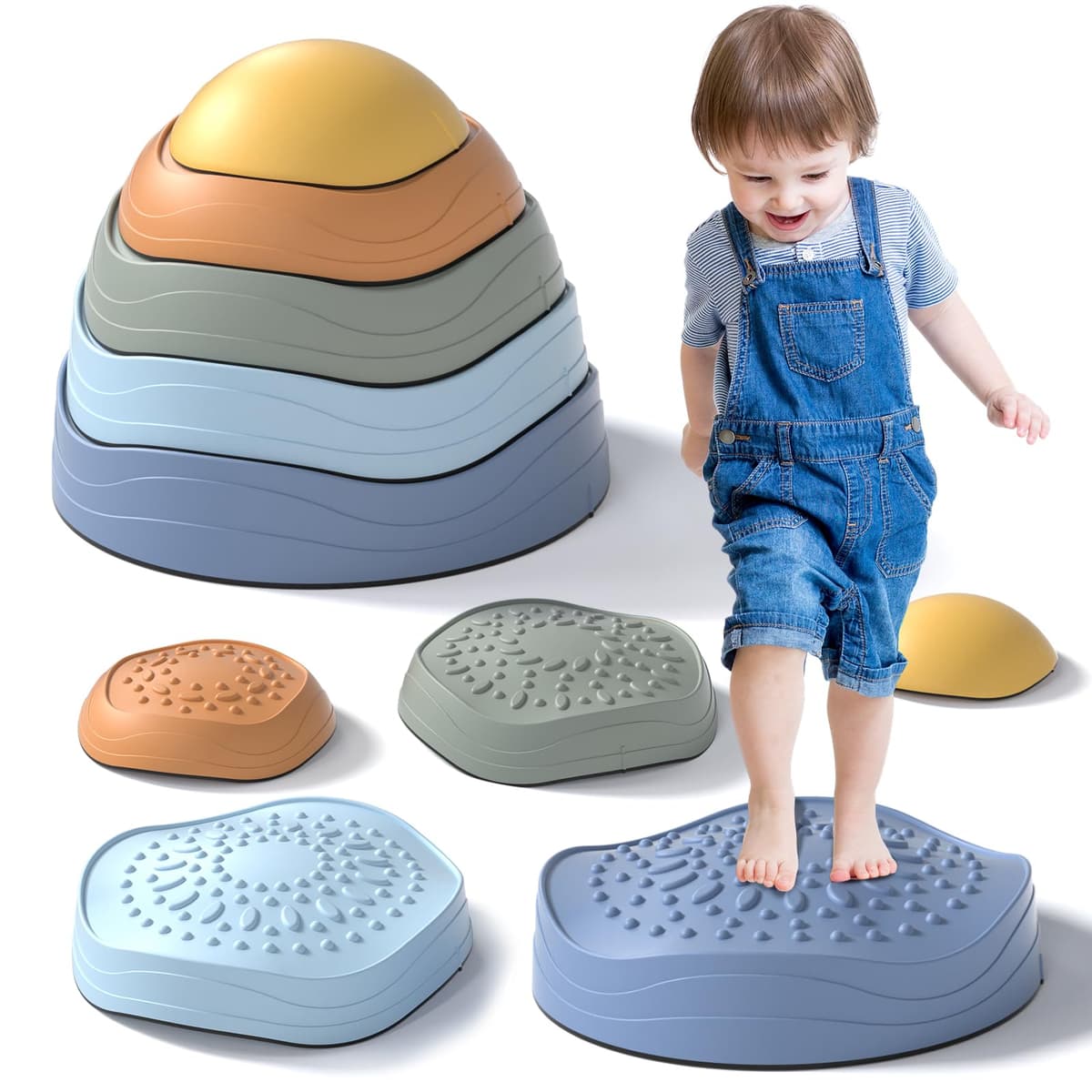 Lehoo Castle Piedras de Equilibrio para Niños,6 pcs Antideslizante Piedras de Paso para Niños, Juego de Equilibrio Exterior, Desarrollo Sensorial y Coordinación, Curso de Obstáculos
