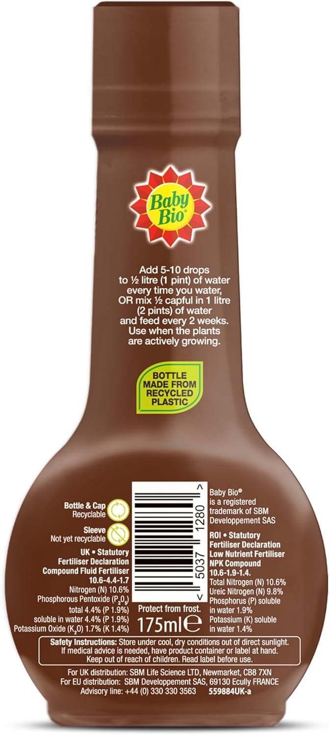 Baby Bio Houseplant Food, 175ml- Fertiliser for Growing Vibrant and Healthy Plants - Easy To Use House Plant Care - Concentrate Plant Food - Indoor Use Plant Nutrition