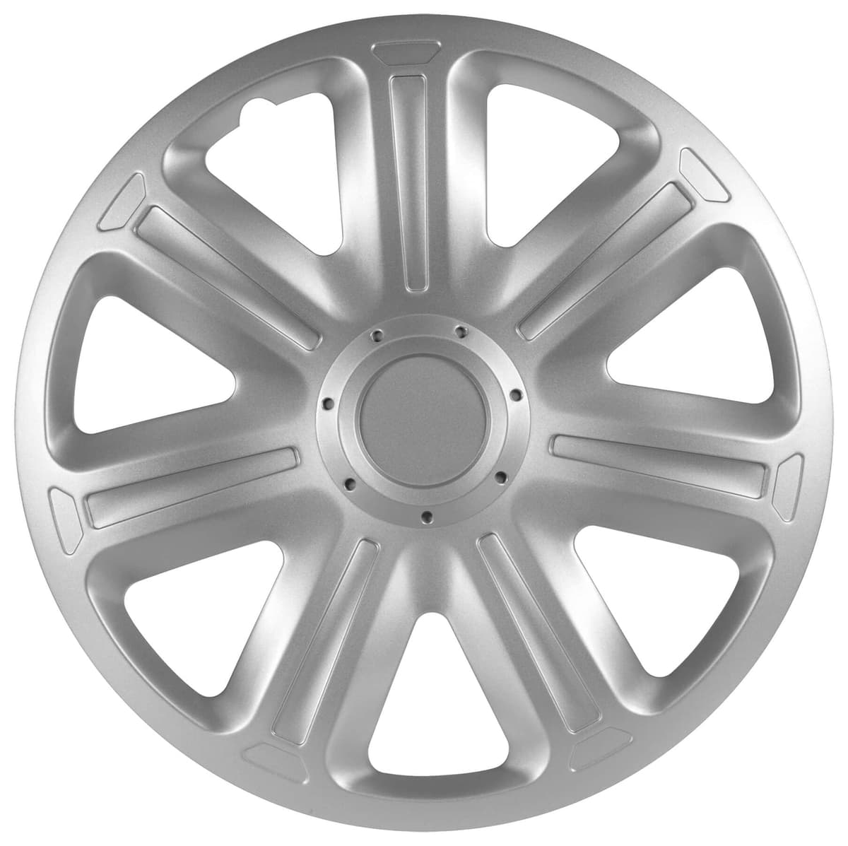 S SUMEX Juego de 4 Tapacubos de 14 Pulgadas Diseño Indiana Silver, Acabado Cromado y ABS Resistente a Fuertes Impactos, Duradero y Fiable con Anillo de sujeción Ajustable 14" Indiana