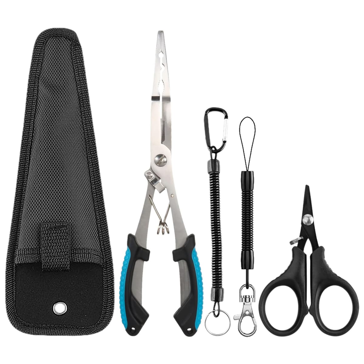 Fyfjur Alicates Pesca, Multifuncional Acero Inoxidable Alicates De Pesca Y Tijeras Pesca, Juego De Alicates De Pesca con 2 Cuerdas De Seguridad Y 1 Bolsa De Almacenamiento, Pesca Accesorios