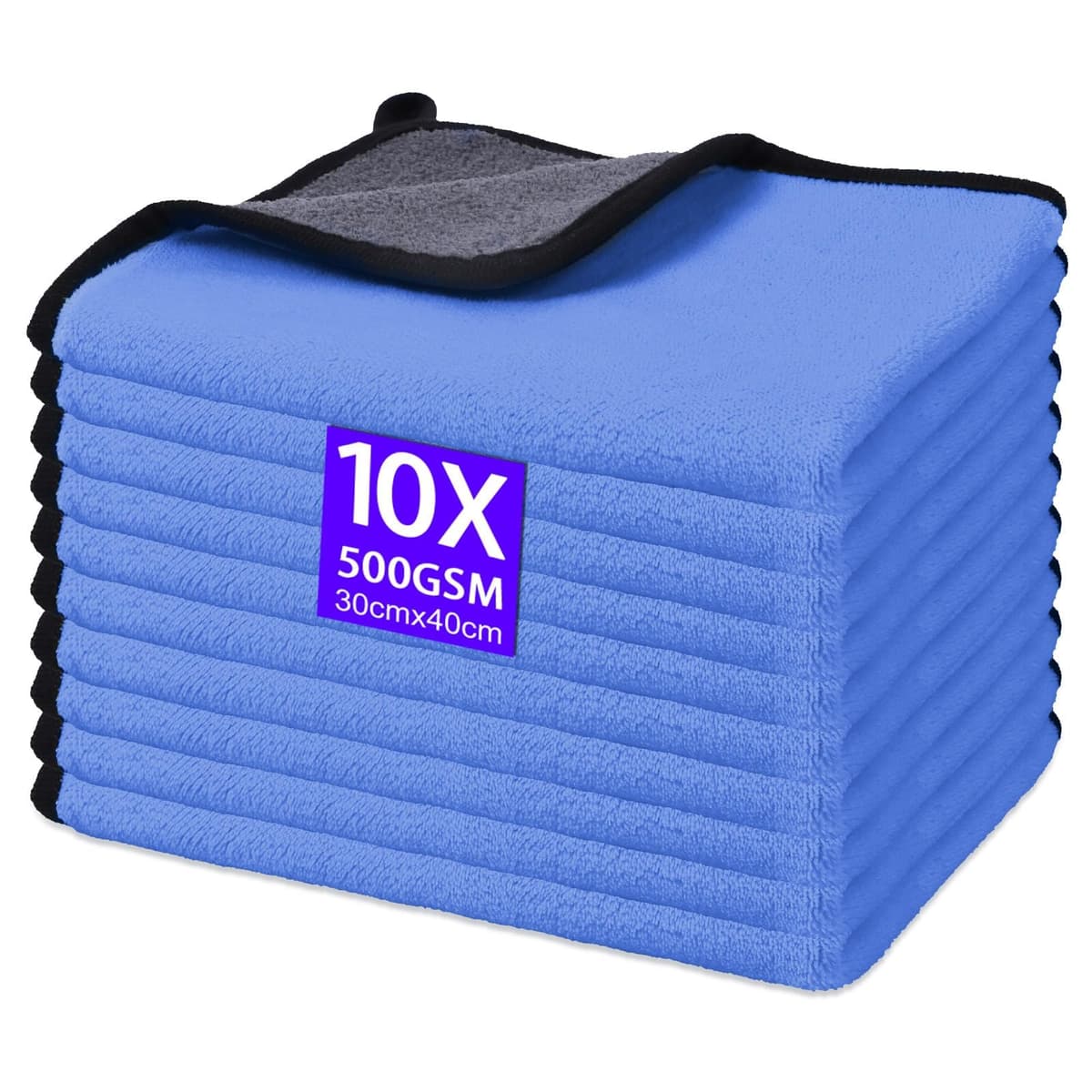 Set of 10 Microfibre Cloths, Car Drying Cloths, Absorbent and Lint-Free Microfibre Cloths, Versatile Cleaning Cloths, for Car Polishing, Kitchen (30 x 40 cm, Blue)