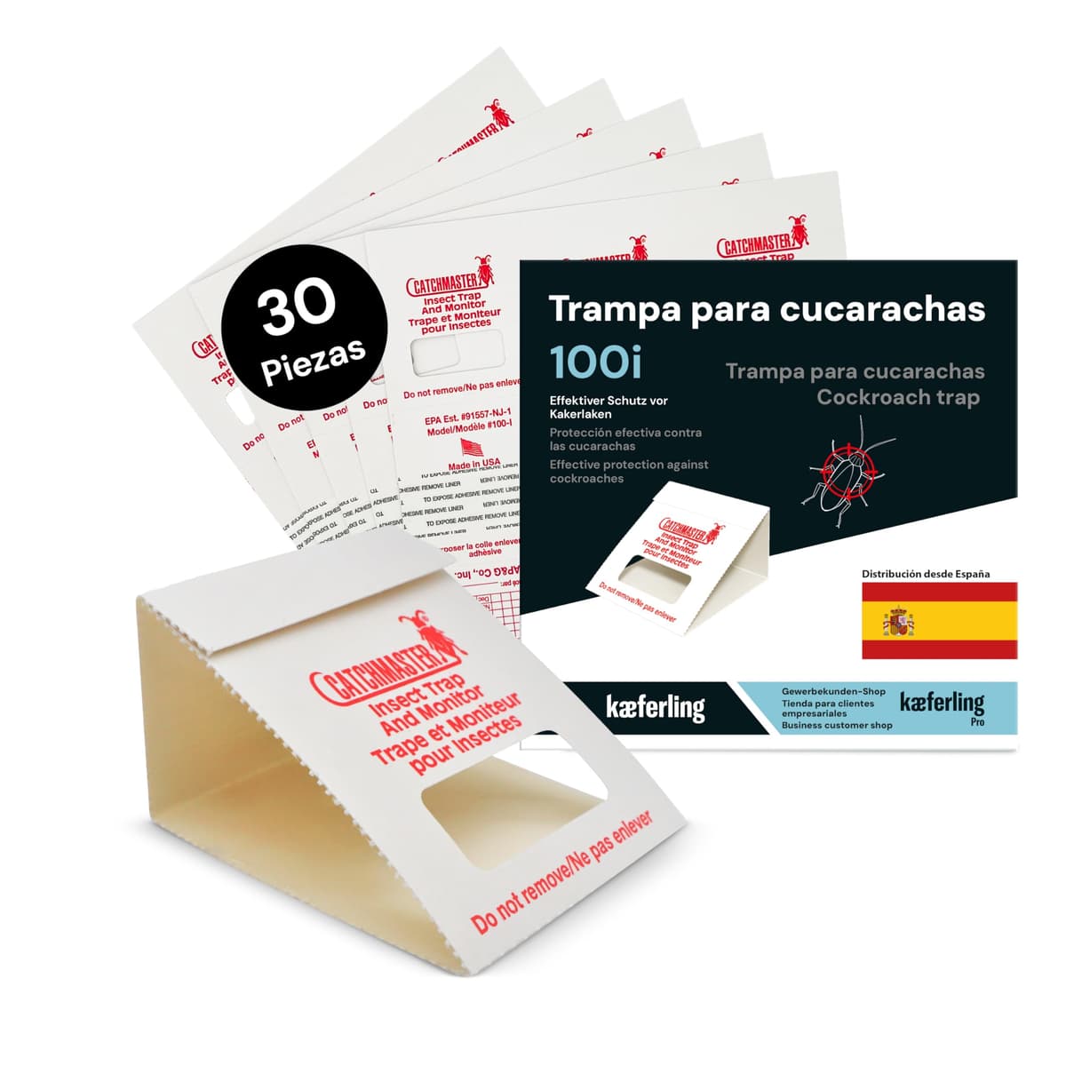 Catchmaster 100i – Trampas para Cucarachas 30 Piezas – Trampas Cucarachas Adhesivas de máxima Calidad – Sin Veneno ni Biocidas – Seguras para Niños y Mascotas – Adhesivo Natural