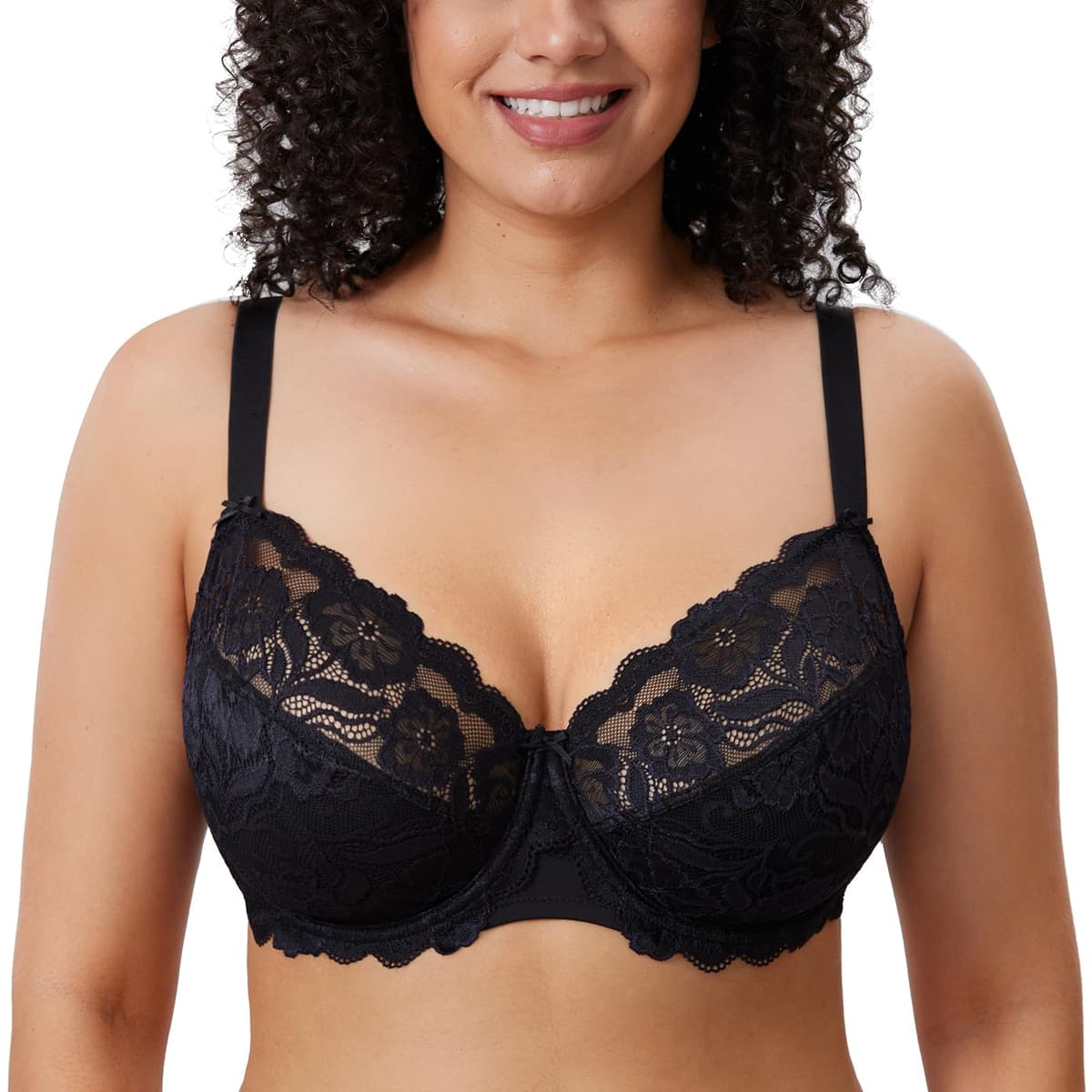 Delimira Women's Full Coverage Non-Foam Floral Lace Plus Size Underwired Bra