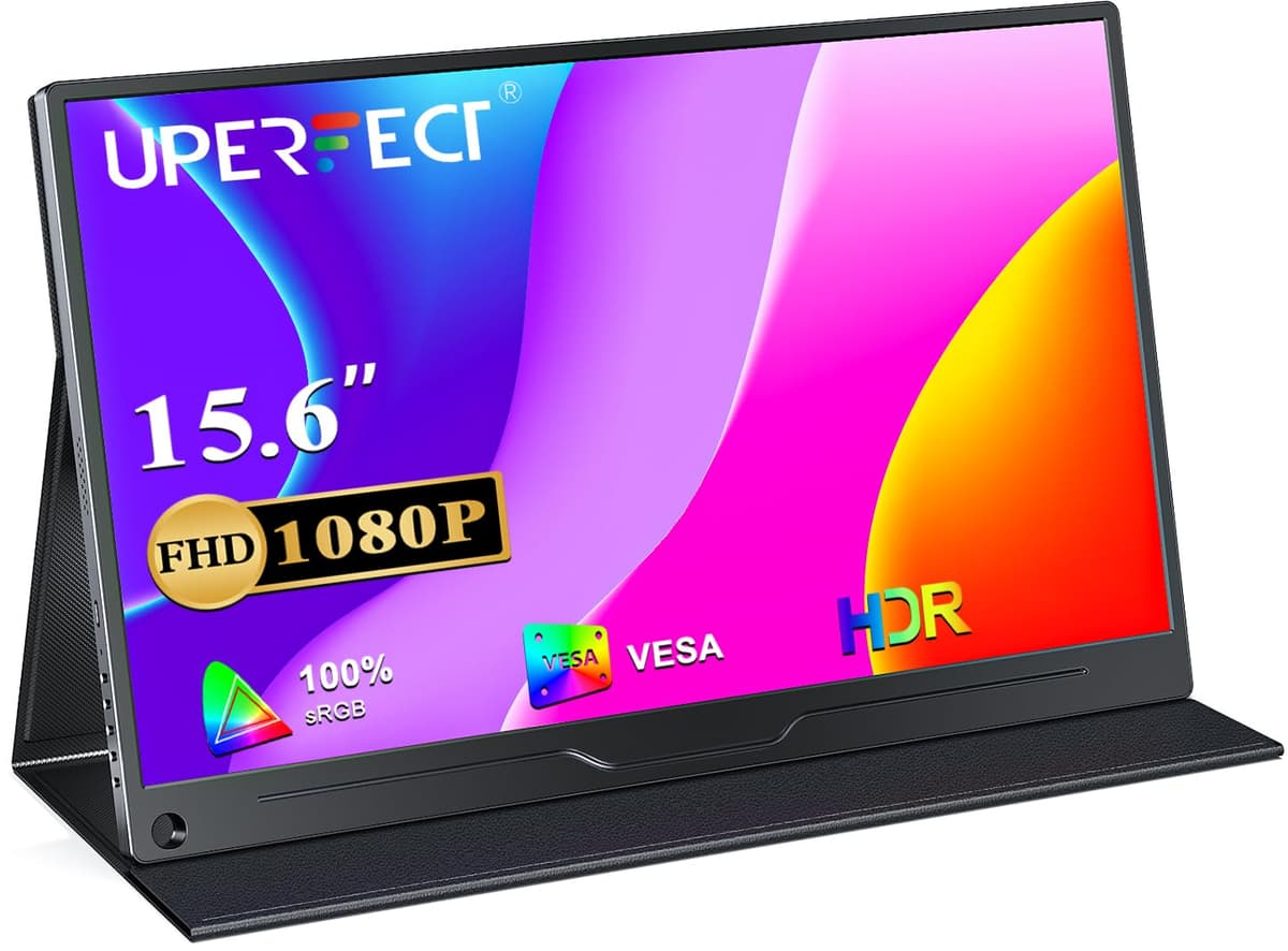 UPERFECT Portable Monitor FHD 1080P 15.6 Inch Monitor IPS Display Matte Screen, with Standard HDMI/Type-C, Support VESA, Second Display for Laptop/PC/PS/Phone, with Smart Cover