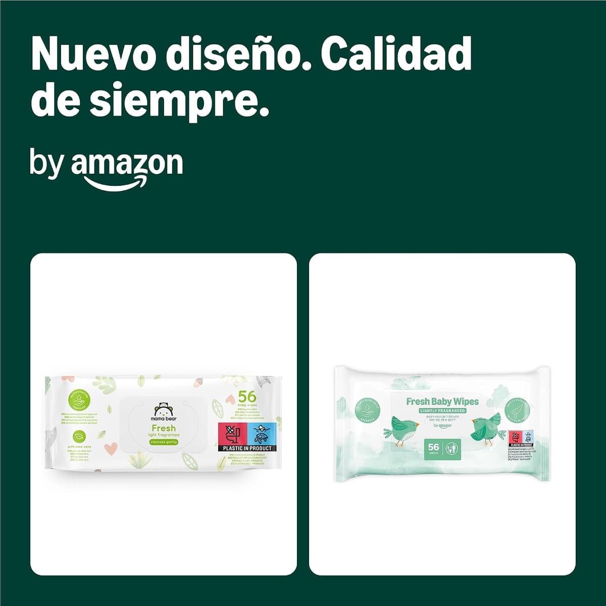 by Amazon Toallitas refrescantes para bebé, 1008 toallitas, sin perfume, 18 paquetes de 56 (anteriormente era la marca Mama Bear, pero es el mismo producto)
