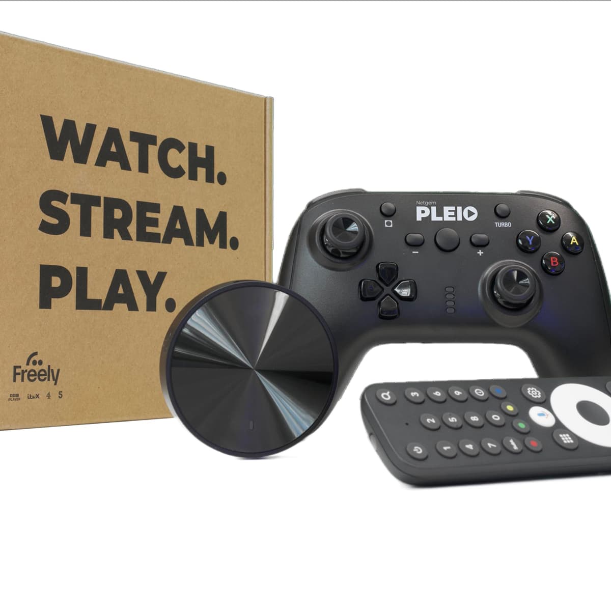 PLEIO | First Freely 4k Streaming Device with a Wireless Gamepad & Voice Remote |12 Months Subscription with Gaming Included | 1000s of Apps Available through Google Play Store