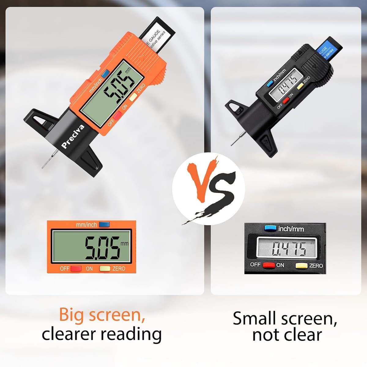 Preciva 2pcs Tyre Tread Depth Gauge, 0-25.4 mm/Inch Digital Precision Tire Surface Checker UK Measuring Tool with Large LCD Screen for Cars, Trucks, Motos, Orange 2 Orange