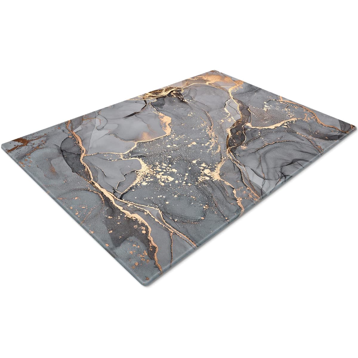 Whats On Your Wall.com Clear Glass Chopping Board | Rectangular, 40L x 30W cm, 0.5 cm Thick | Heat Resistant, Non-Porous, Easy to Clean, Stain Resistant | Teal Gold White