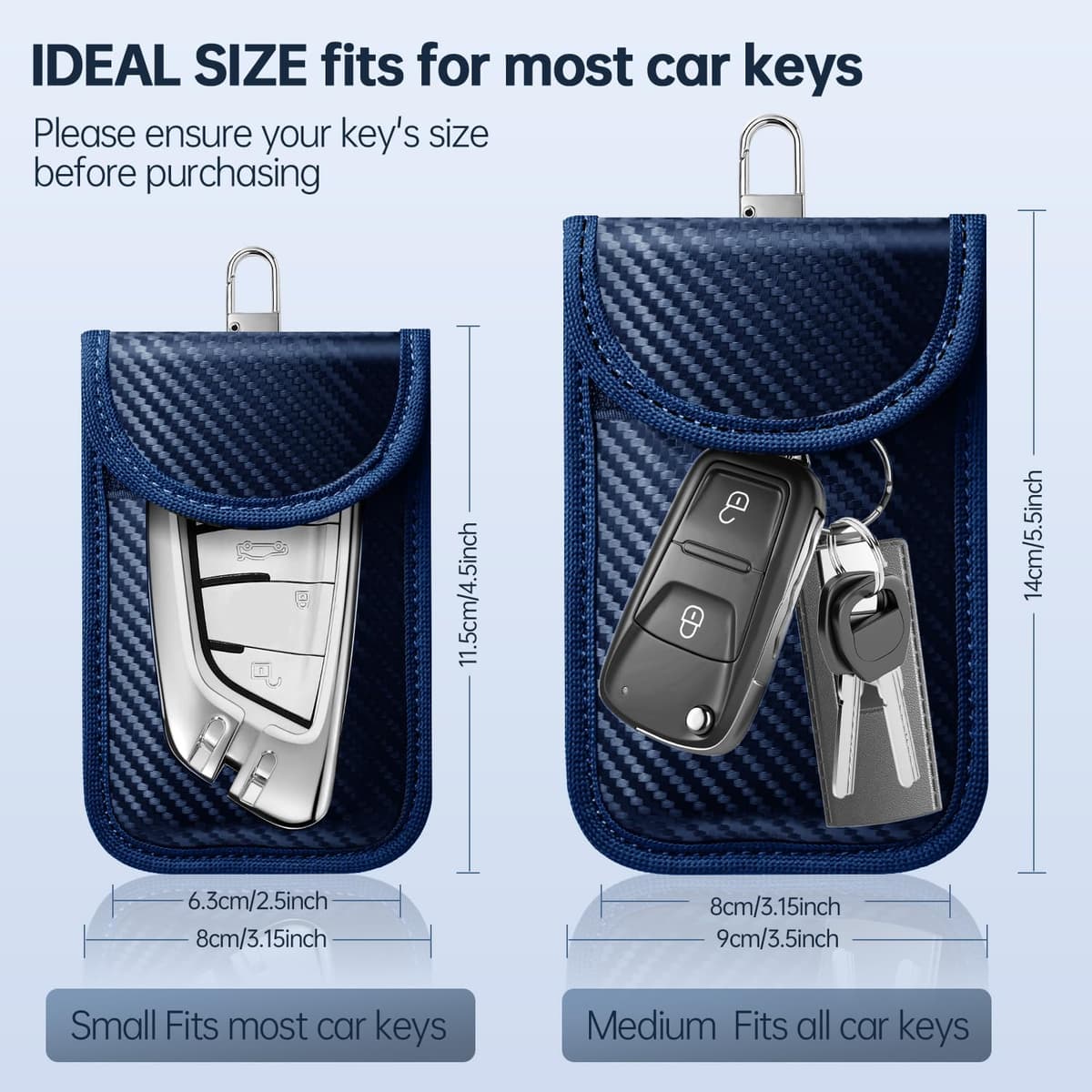 Faraday Pouch for Car Keys, Pack of 2 Anti-Theft RFID Key Fob Protection Bag with 4 Pack Key Rings for Car Security, Keyless Entry Car Keys Case, M, Blue Blue M