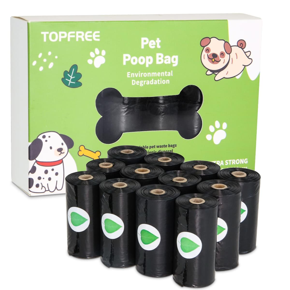 TopfreeThicker Dog Poop Bags 180 Dog Poo Bags Waste Bags Thick Strong Made from Corn Starch Plants Based (Black)