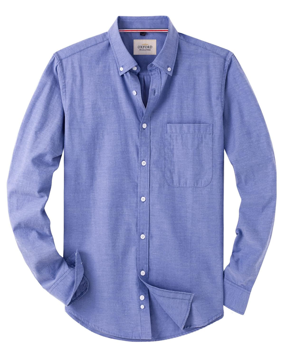 J.VER Men's Long Sleeve Oxford Shirts Smart Casual Business Formal Plain Non Iron Button Down Shirt with Pocket S Oxford Blue