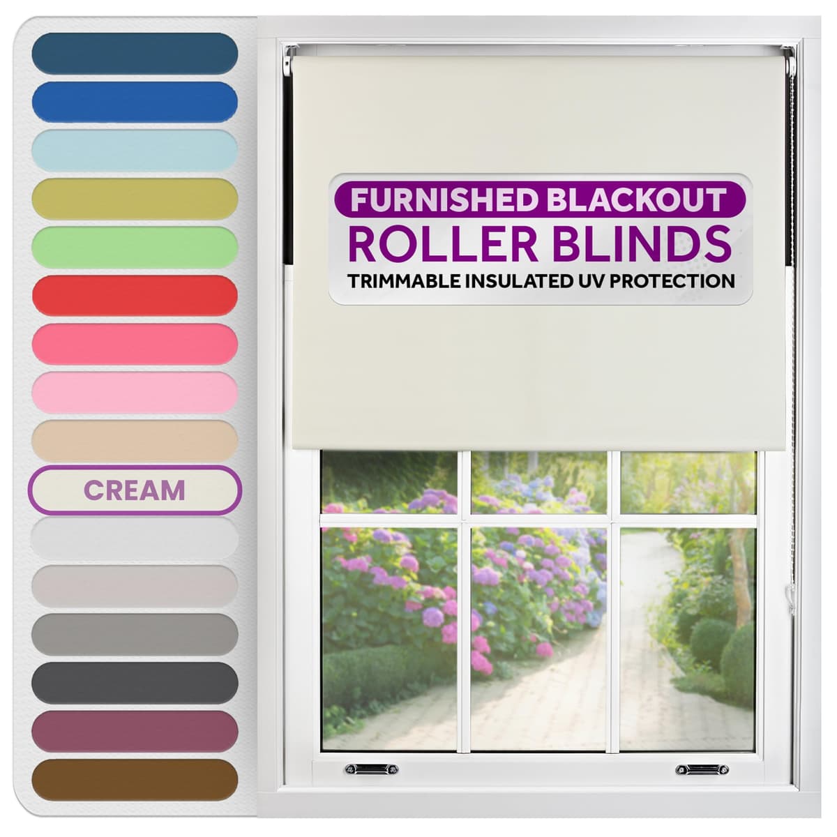 FURNISHED Roller Blinds Thermal Blackout Roller Blind - Trimmable Insulated UV Protection Child Safe Easy Fit Home Office Window Blinds, Cream, 100 cm Wide x 165 cm Long