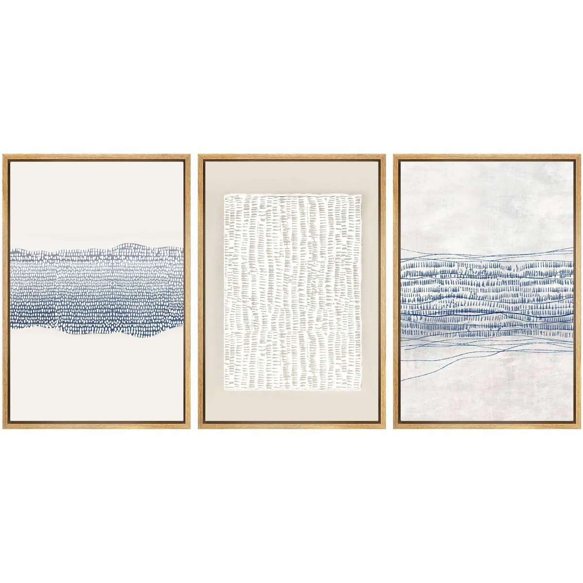 SIGNWIN Framed Canvas Print Wall Art Set Blue White Grunge Geometric Pattern Abstract Shapes Cozy Neutral Decorative Contemporary Minimal for Living Room, Bedroom, Office - 24"x36"x3 Natural