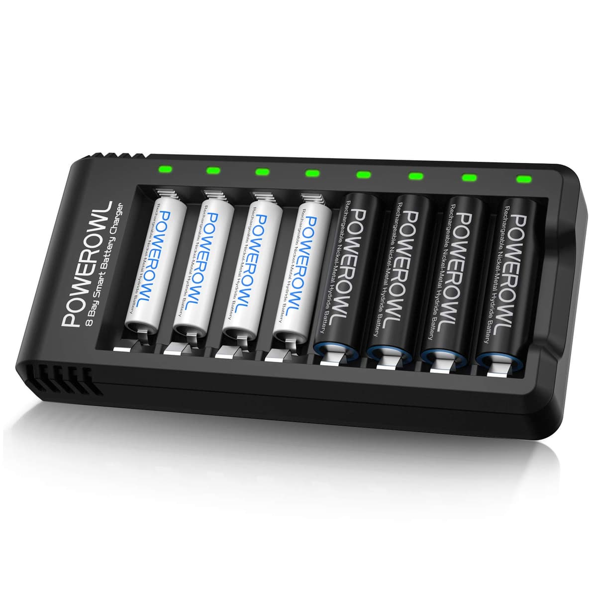 POWEROWL - 4 Pcs AA 2800mAh & 4 Pcs AAA 1000mAh Rechargeable Batteries with 8 Slot Smart Battery Charger Set, USB Fast Charging for Ni-MH Charger + 4AA+4AAA
