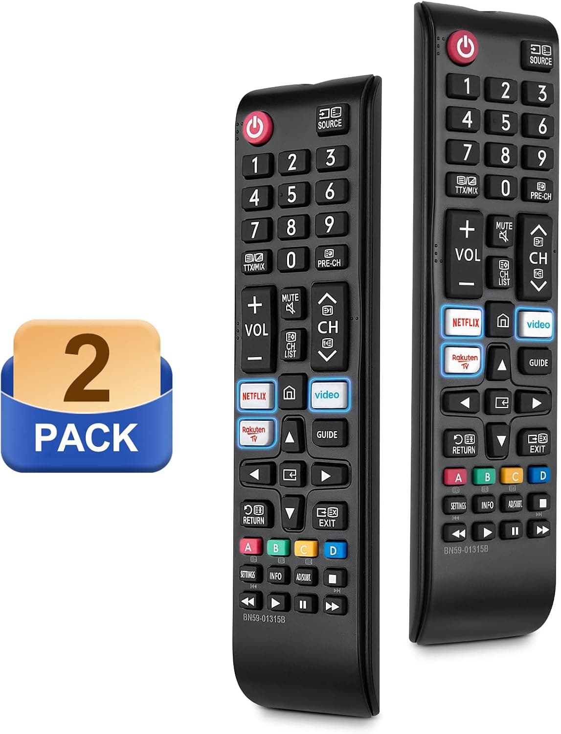 【Pack of 2】Universal for Samsung-TV-Remote Replacement,Compatible with All Samsung LED, QLED, Curved, HDTV, 3D, 4K& Smart TVs