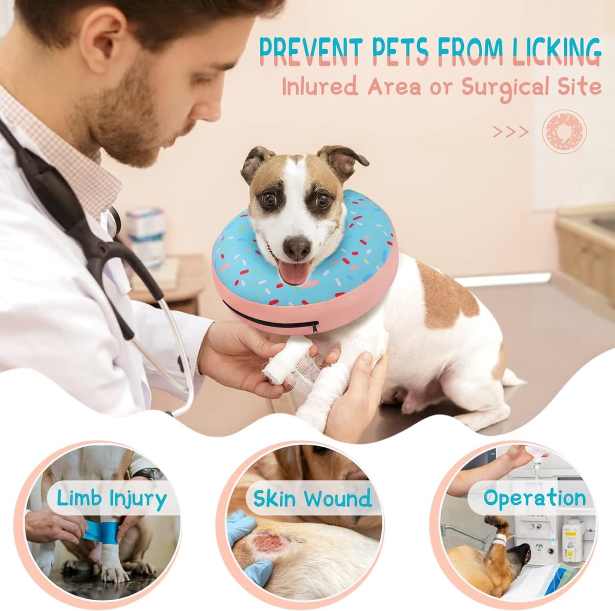 Supet Inflatable Dog Cone Collar for Small Dogs Puppies Cats, Soft Dog Cone Alternative After Surgery for Puppies Cats to Stop Licking Donut Blue XS(Neck 4"-7")