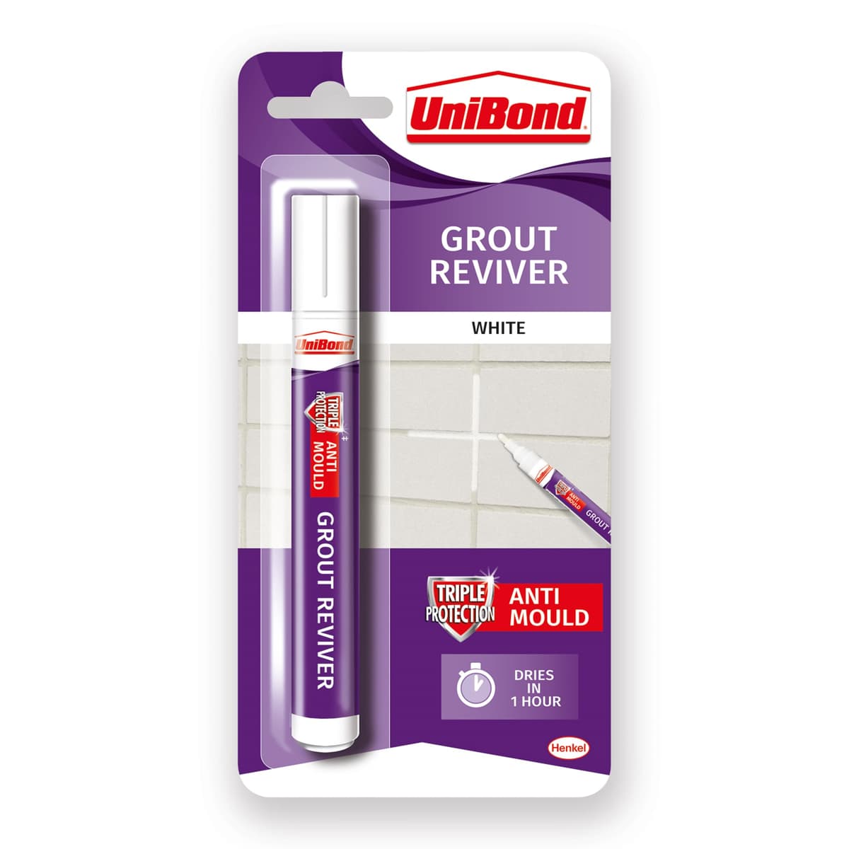 Unibond Grout Reviver Pen, White Grout Pen for Bathroom Grout Joints, Easy to Use Tile Grout Pen, Whitener for Restoring Discoloured & Faded Joints, 1x7ml