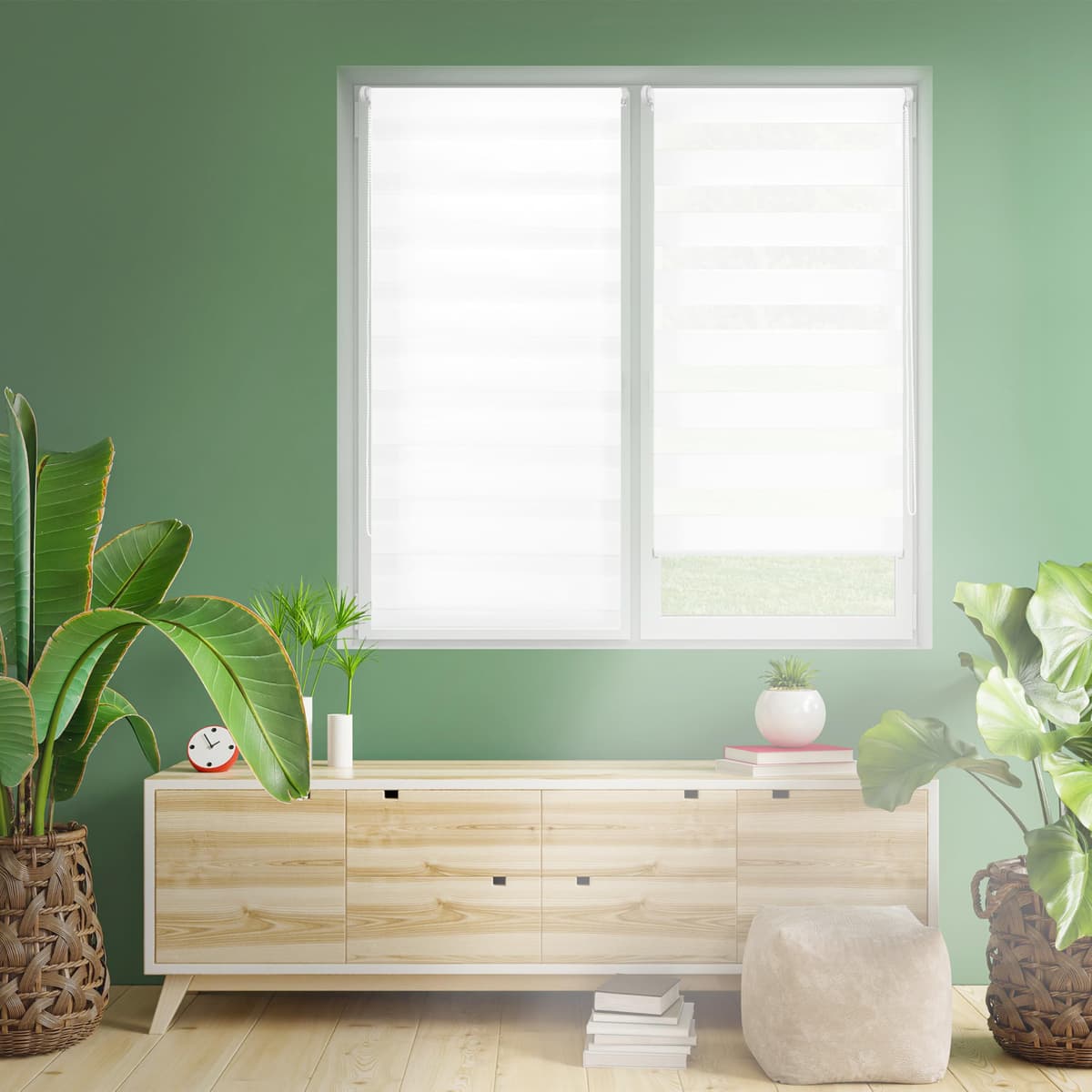 Blindecor Indus SIN HERRAMIENTAS | Estor Enrollable Sin Taladrar de Doble Capa | Color Blanco 70 x 130 cm (ancho x largo) | Tamaño de la Tela 67 x 125 cm