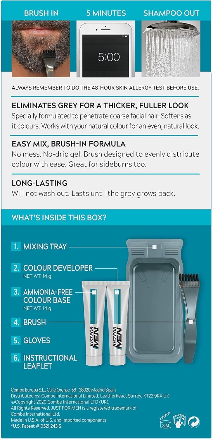 Just for men Moustache & Beard Dark Brown Dye, Eliminates Grey for a Thicker & Fuller Look M45