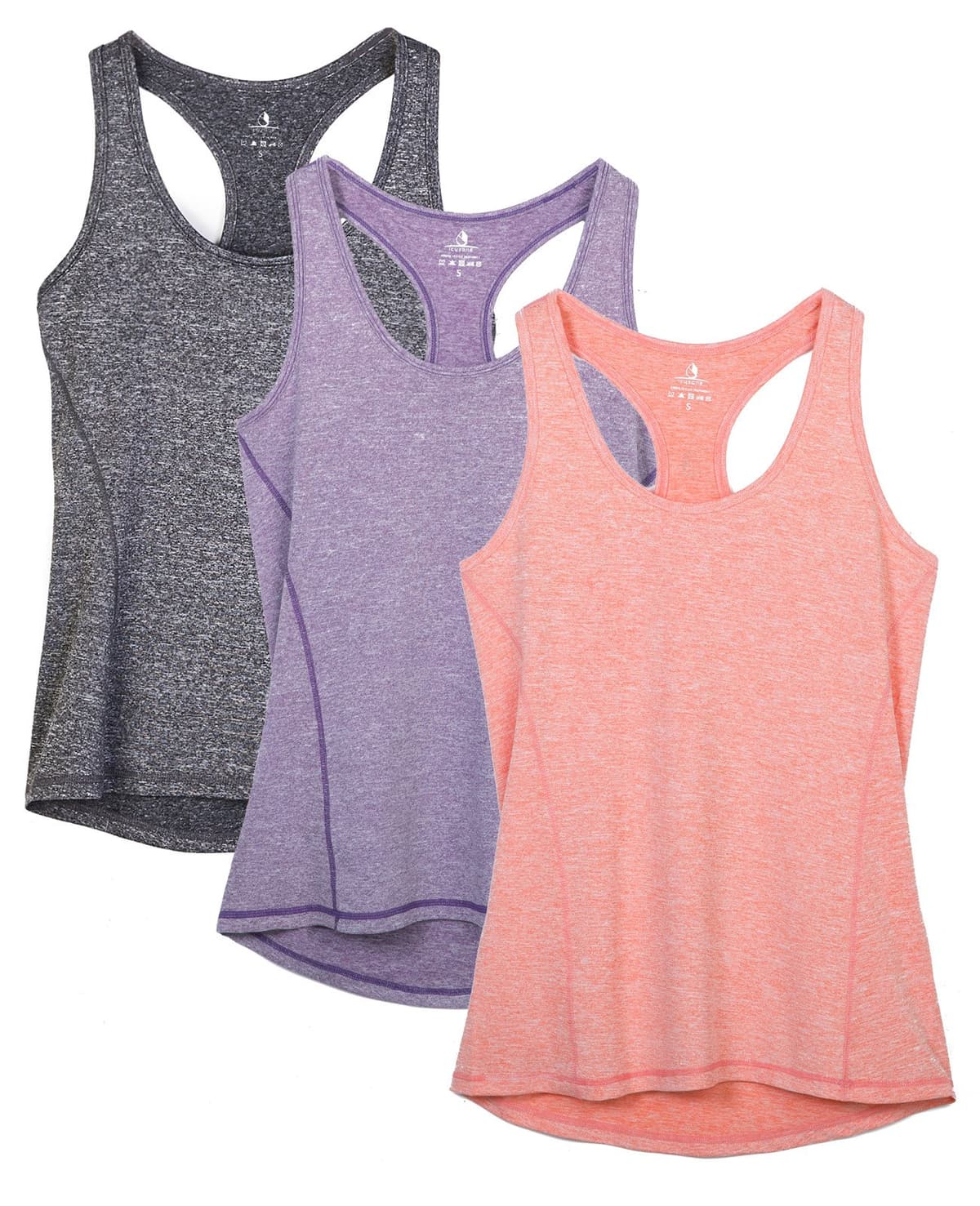 icyzone Camiseta de Tirantes Fitness Deportiva Mujer, Pack de 3